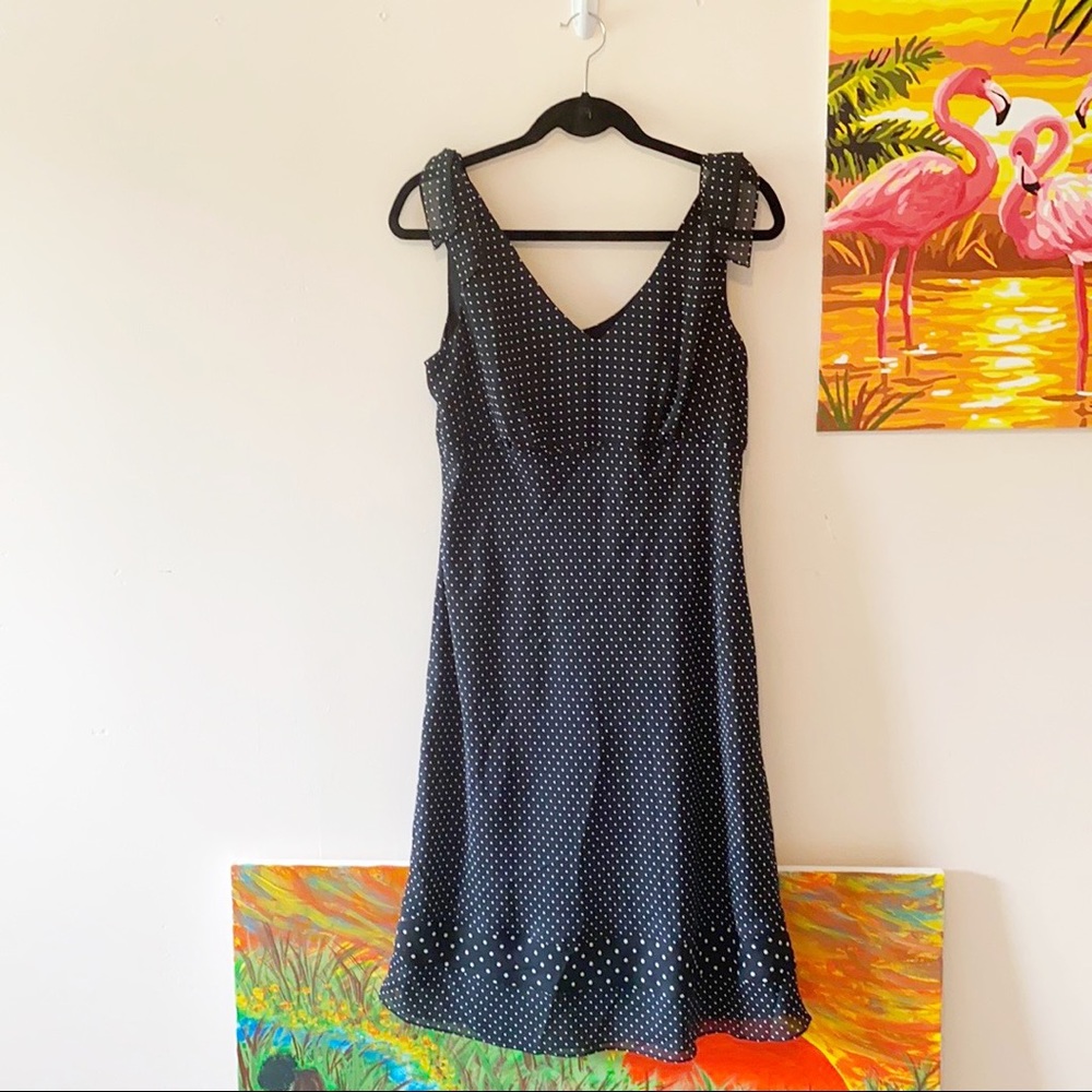 LOFT Black & White Retro Shoulder Tie Polka Dot Dress